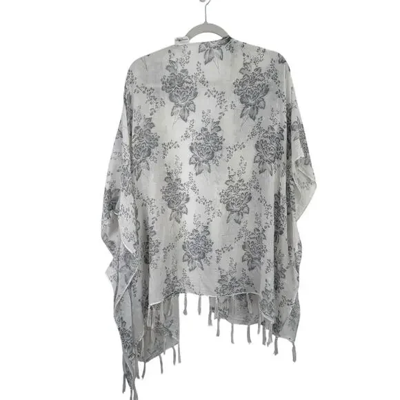 Natural Life Grey White Floral Kimono Wrap Shawl Boho Womens One Size - Picture 6 of 6